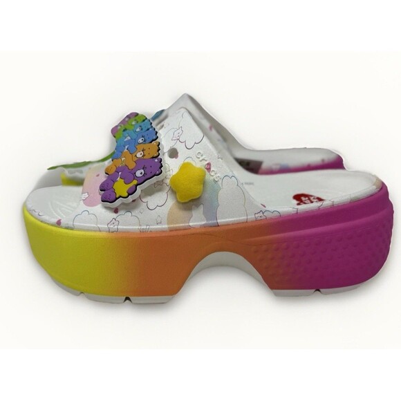 Crocs Platform Stomp Slide Care Bear Glitter Women’s Size Men’s 7 Women’s 9 NWOB - Picture 1 of 6